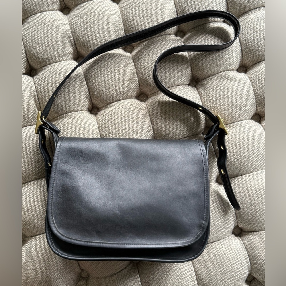 Vintage Coach Patricia Legacy Black Leather Flap Crossbody Bag